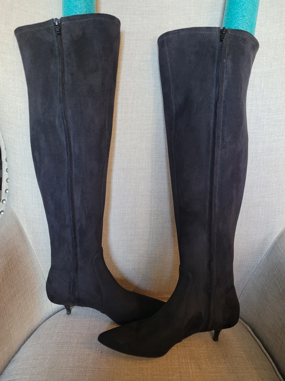 Michael Kors Black Suede Over-the-Knee Kitten Heel Boots Size 7.5M